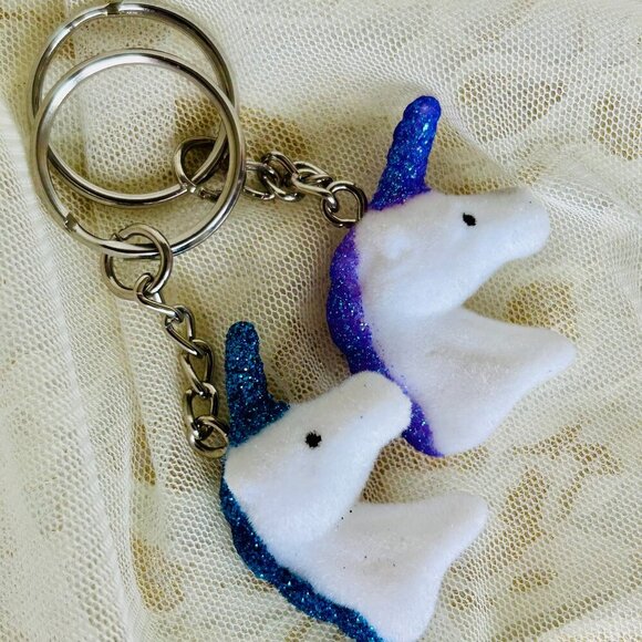 Set of TWO Colorful Blue & Purple Glittery Unicorn charm Keychains - Picture 2 of 4